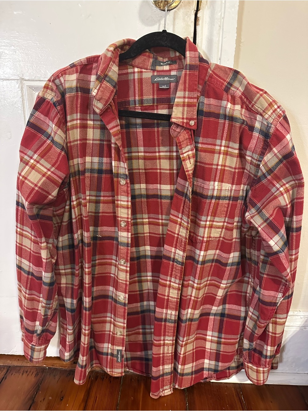 Eddie Bauer Red Plaid Cotton Button-Front Shirt
